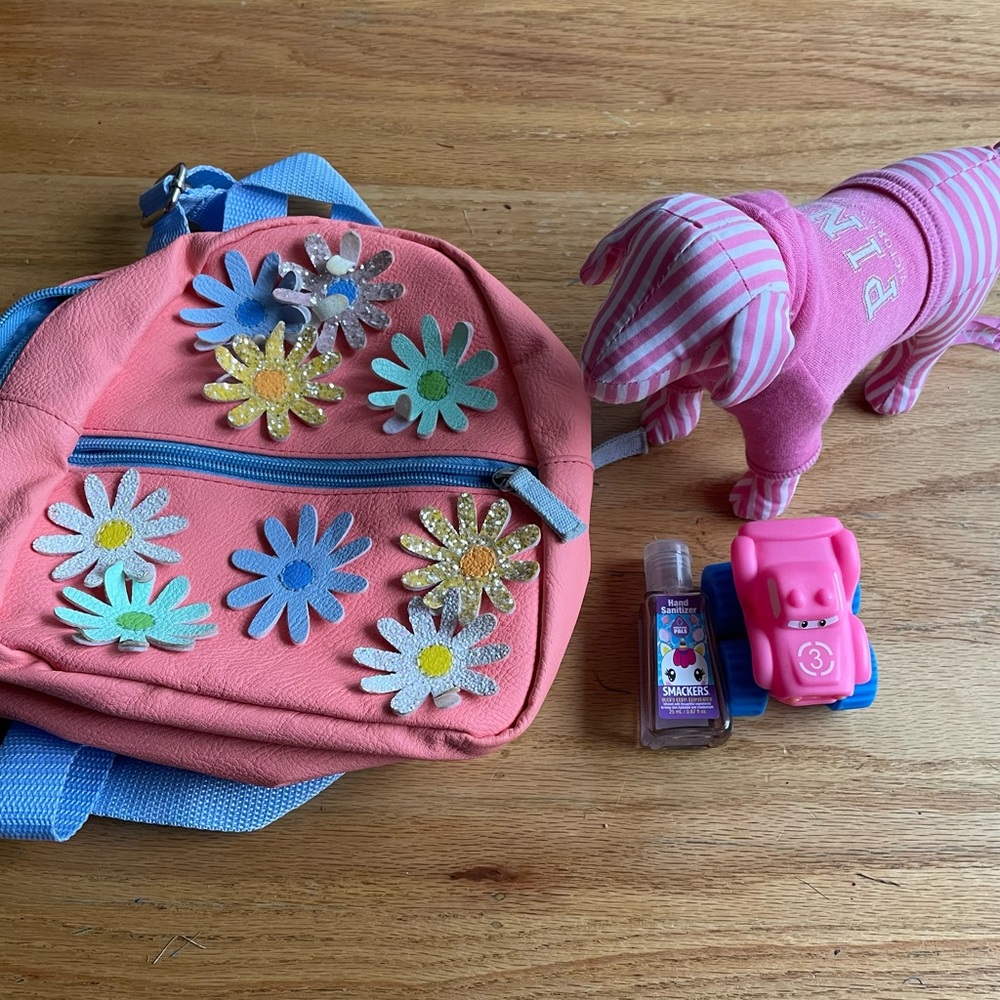 EUC Victoria's Secret PINK Plush Dog and Cat & Jack Floral Backpack Bundle